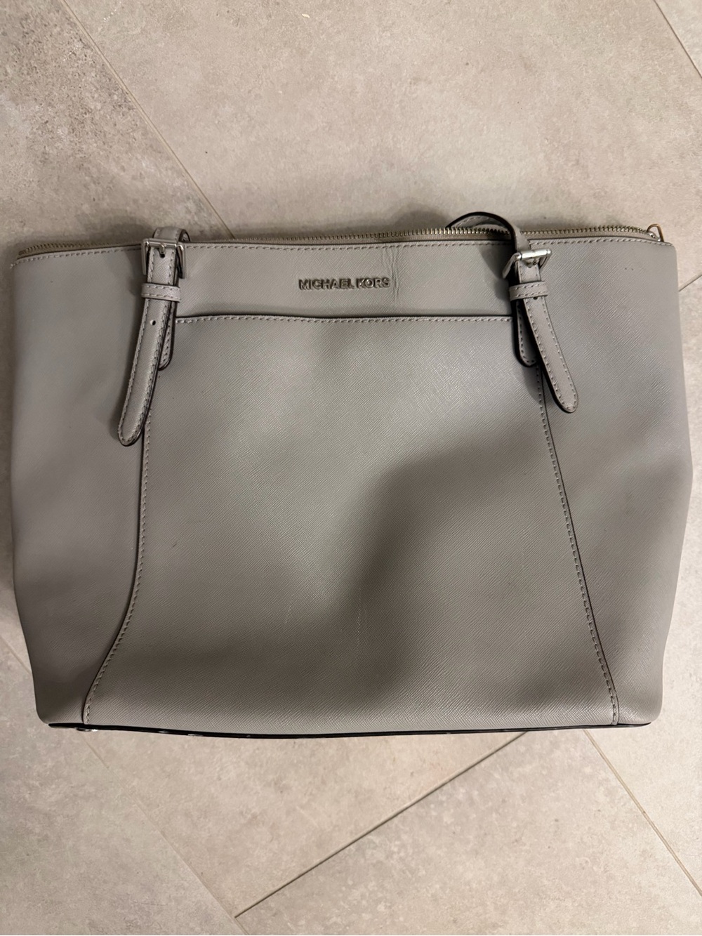 Michael Kors Light Gray Saffiano Shoulder Tote